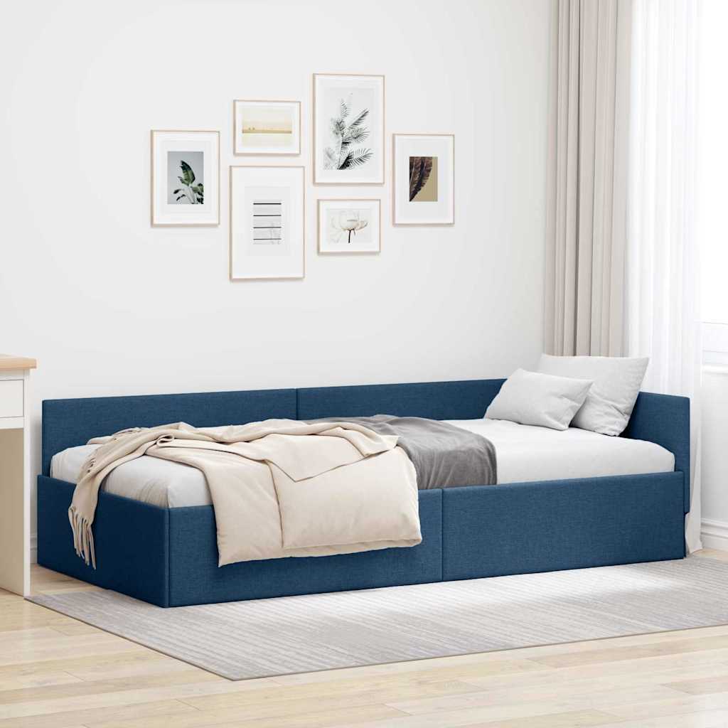 Cornice del letto ad angolo Blu 80 cm x 200 cm Tessuto