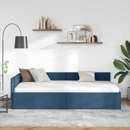 Cornice del letto ad angolo Blu 80 cm x 200 cm Tessuto
