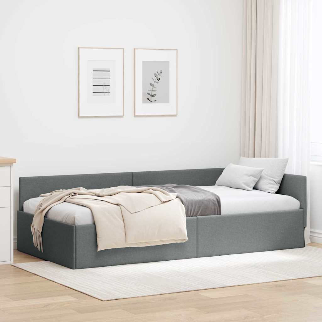 Cornice del letto ad angolo Grigio scuro 90 cm x 190 cm Tessuto