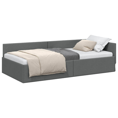Cornice del letto ad angolo Grigio scuro 90 cm x 190 cm Tessuto