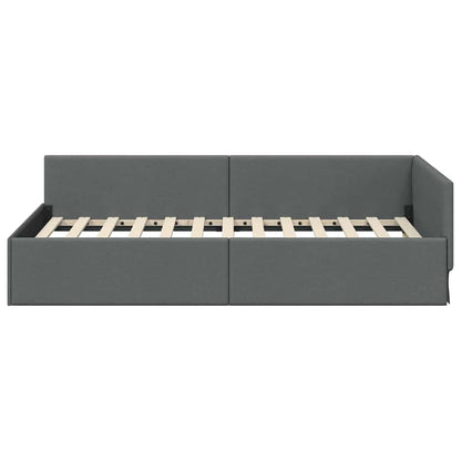 Cornice del letto ad angolo Grigio scuro 90 cm x 190 cm Tessuto