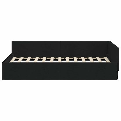 Cornice del letto ad angolo Nero 90 cm x 190 cm Tessuto