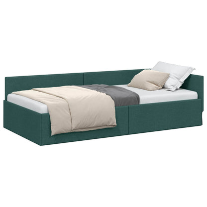Cornice del letto ad angolo Verde Scuro 90 cm x 190 cm Tessuto