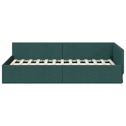 Cornice del letto ad angolo Verde Scuro 90 cm x 190 cm Tessuto