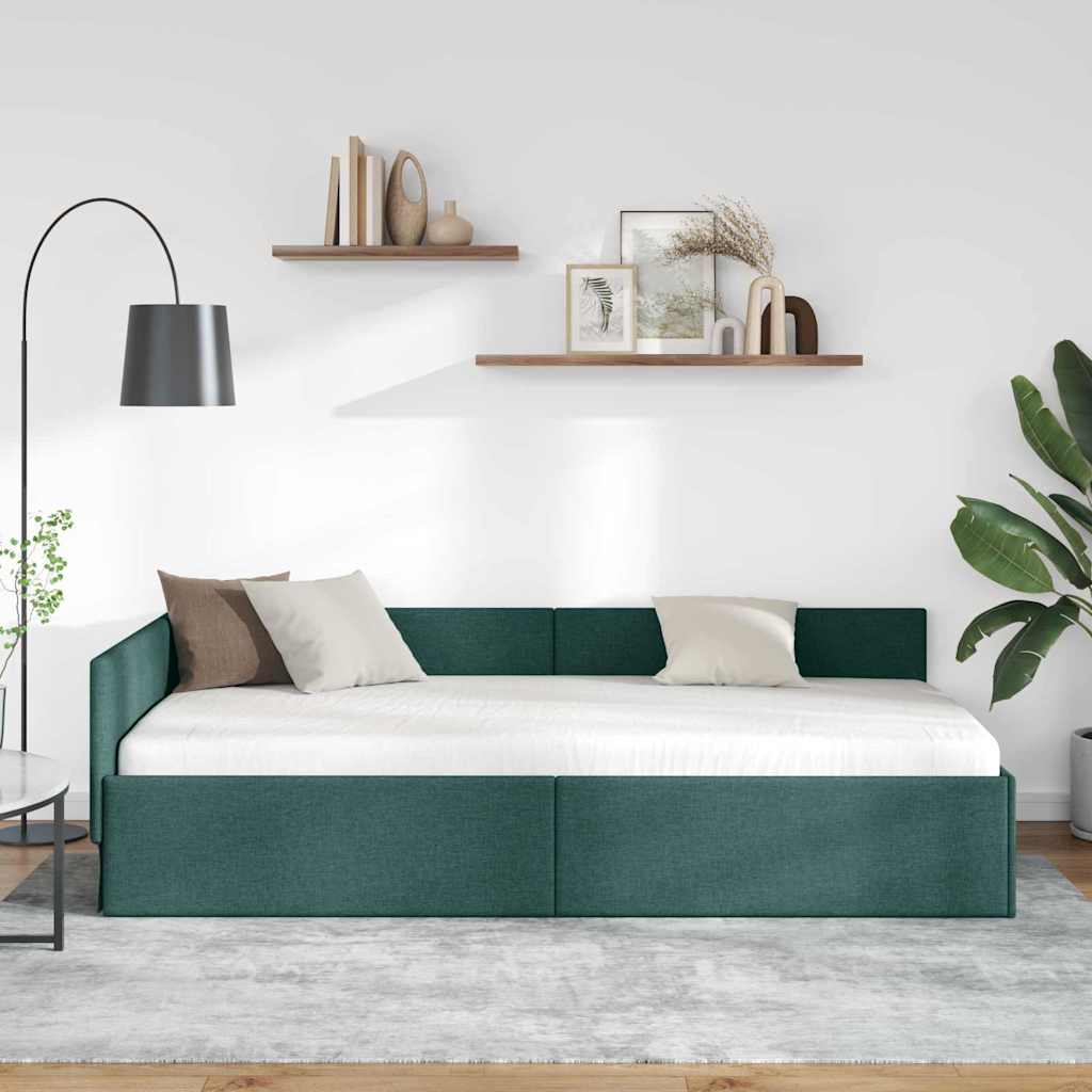 Cornice del letto ad angolo Verde Scuro 90 cm x 200 cm Tessuto