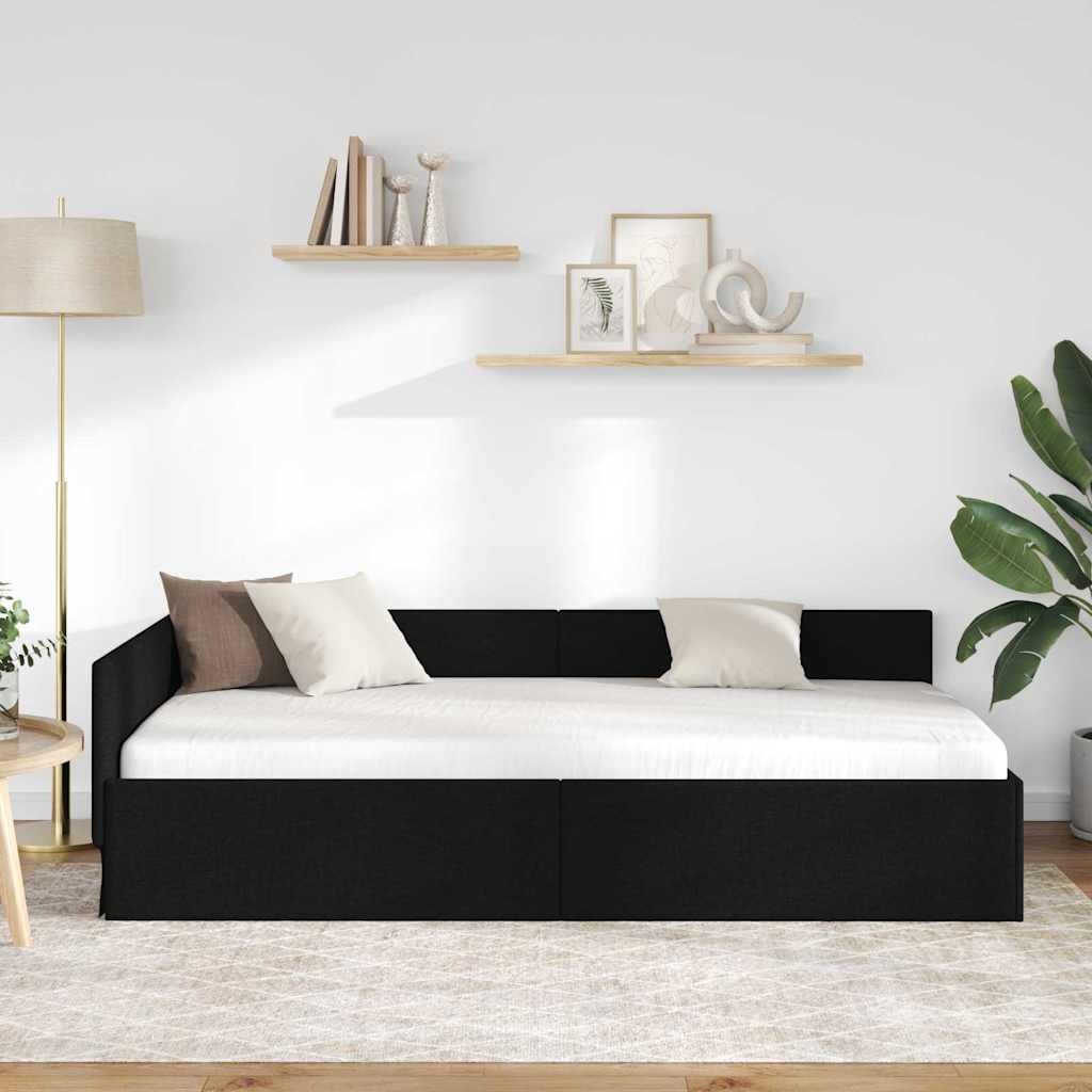 Cornice del letto ad angolo Nero 100 cm x 200 cm Tessuto