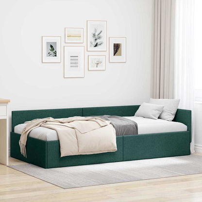 Cornice del letto ad angolo Verde Scuro 100 cm x 200 cm Tessuto