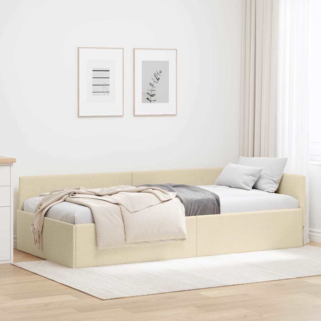 Cornice del letto ad angolo Crema 100 cm x 200 cm Tessuto