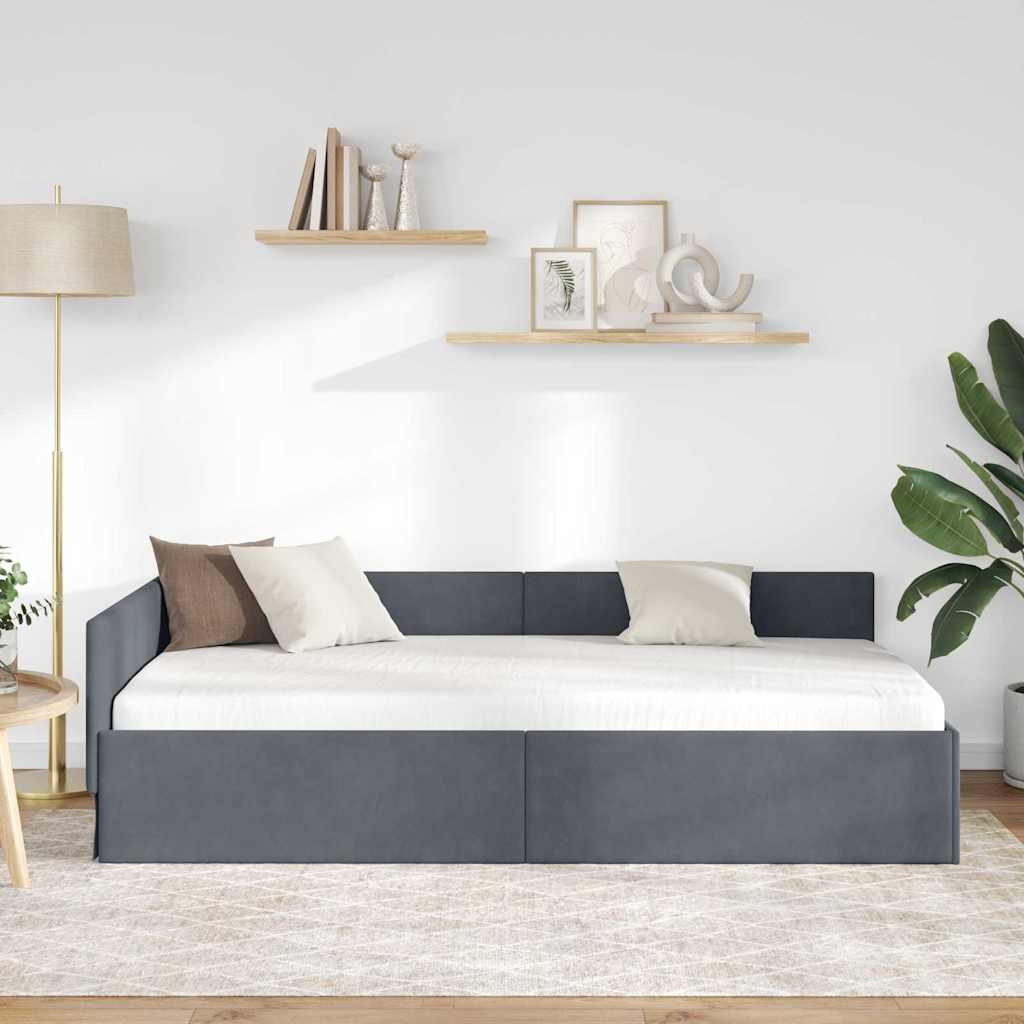 Cornice del letto ad angolo Grigio scuro 80 cm x 200 cm Velluto