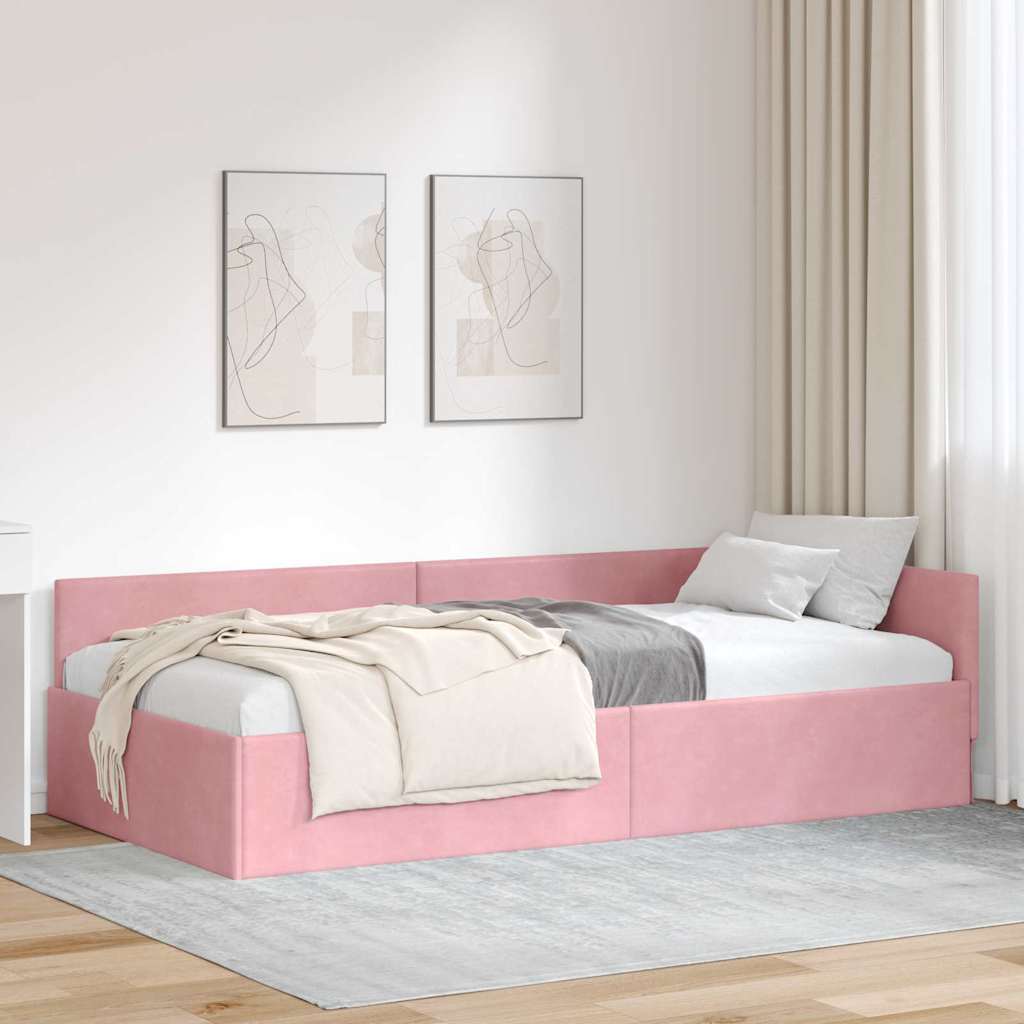 Cornice del letto ad angolo Rosa 80 cm x 200 cm Velluto