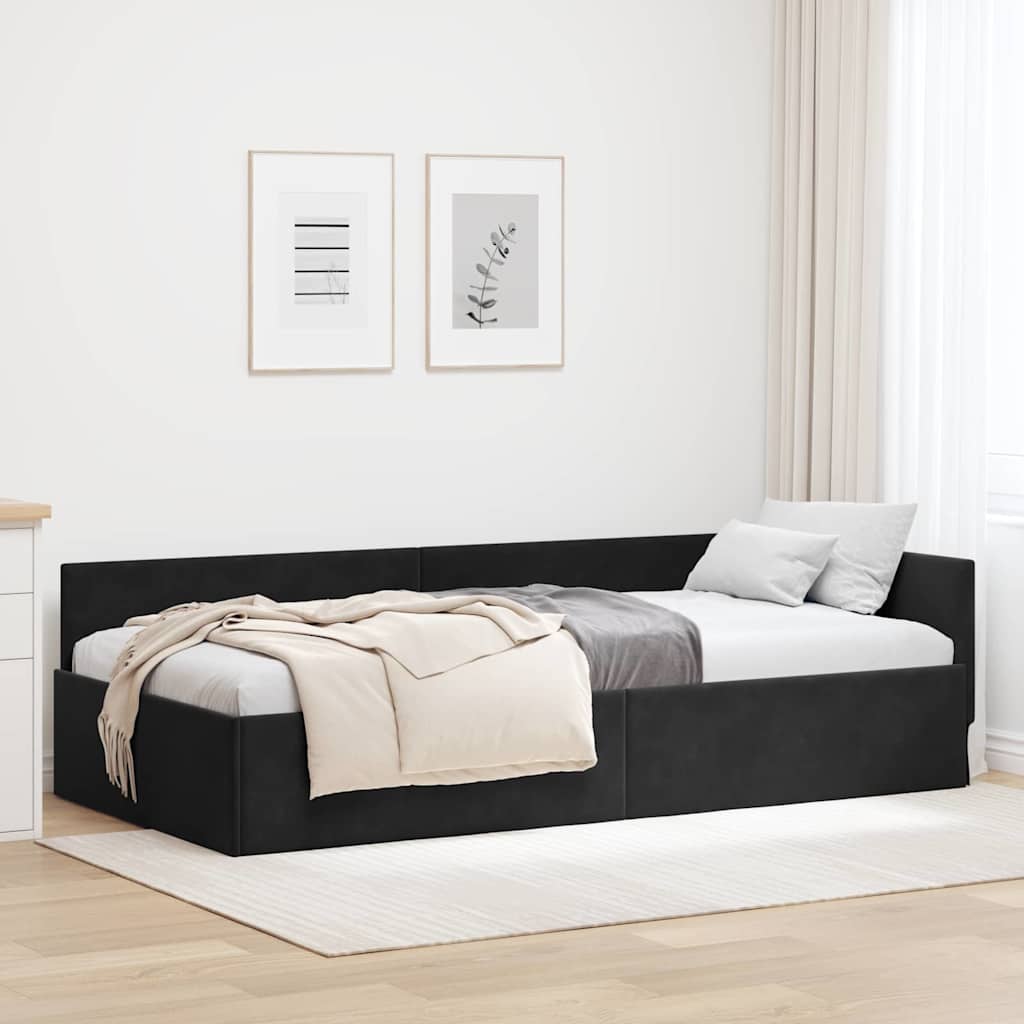 Cornice del letto ad angolo Nero 80 cm x 200 cm Velluto