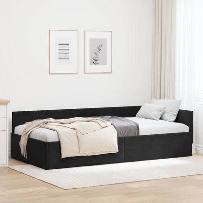 Cornice del letto ad angolo Nero 80 cm x 200 cm Velluto