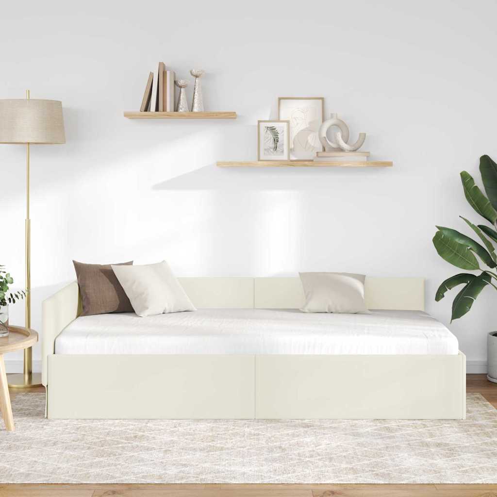 Cornice del letto ad angolo Crema 80 cm x 200 cm Velluto