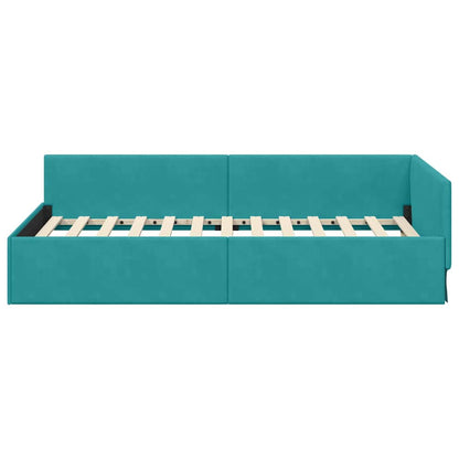 Cornice del letto ad angolo Turchese 80 cm x 200 cm Velluto