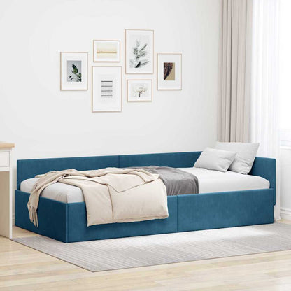Cornice del letto ad angolo Blu 90 cm x 190 cm Velluto