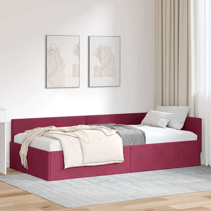Cornice del letto ad angolo Rosso Vino 90 cm x 190 cm Velluto