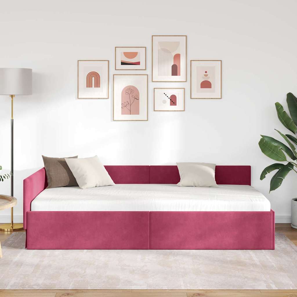 Cornice del letto ad angolo Rosso Vino 90 cm x 190 cm Velluto
