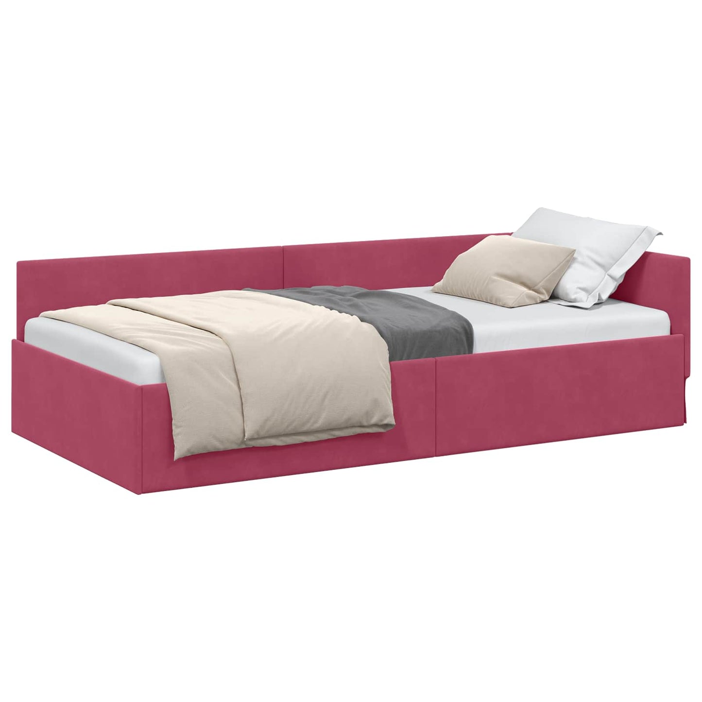 Cornice del letto ad angolo Rosso Vino 90 cm x 190 cm Velluto