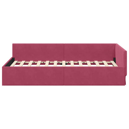 Cornice del letto ad angolo Rosso Vino 90 cm x 190 cm Velluto
