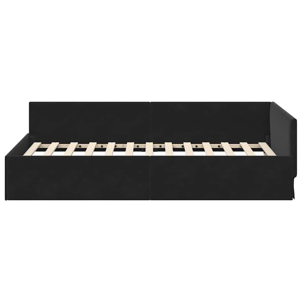 Cornice del letto ad angolo Nero 90 cm x 190 cm Velluto