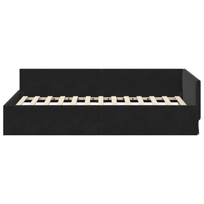 Cornice del letto ad angolo Nero 90 cm x 190 cm Velluto