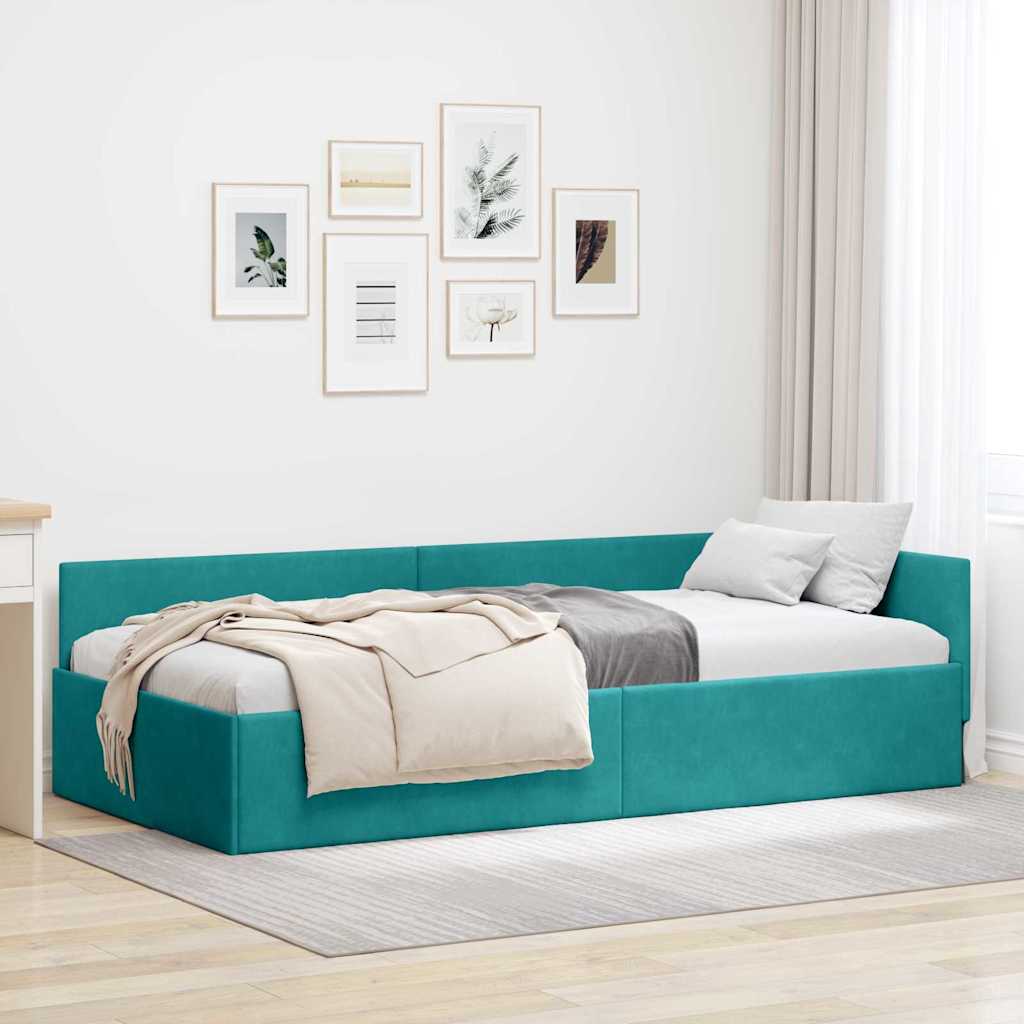 Cornice del letto ad angolo Turchese 90 cm x 190 cm Velluto