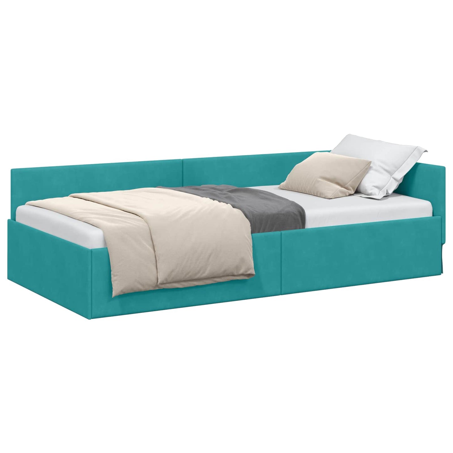 Cornice del letto ad angolo Turchese 90 cm x 190 cm Velluto