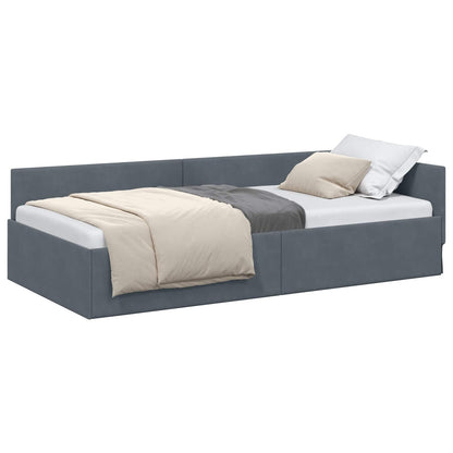 Cornice del letto ad angolo Grigio scuro 90 cm x 200 cm Velluto