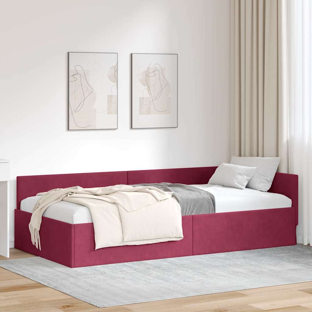 Cornice del letto ad angolo Rosso Vino 90 cm x 200 cm Velluto