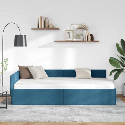 Cornice del letto ad angolo Blu 100 cm x 200 cm Velluto
