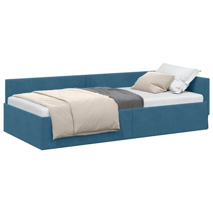 Cornice del letto ad angolo Blu 100 cm x 200 cm Velluto