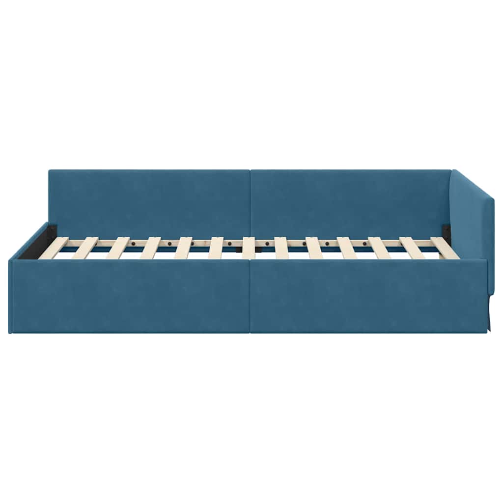 Cornice del letto ad angolo Blu 100 cm x 200 cm Velluto