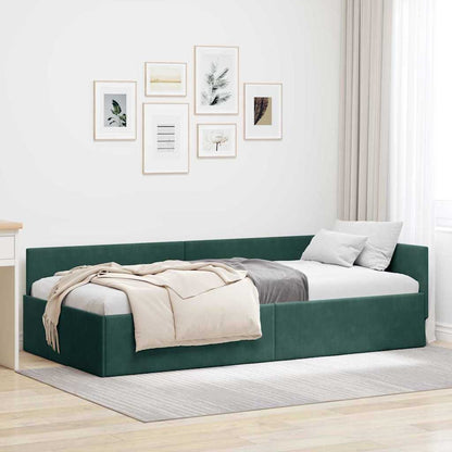 Cornice del letto ad angolo Verde Scuro 100 cm x 200 cm Velluto