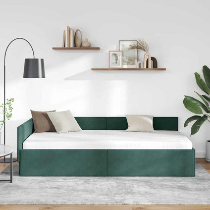 Cornice del letto ad angolo Verde Scuro 100 cm x 200 cm Velluto