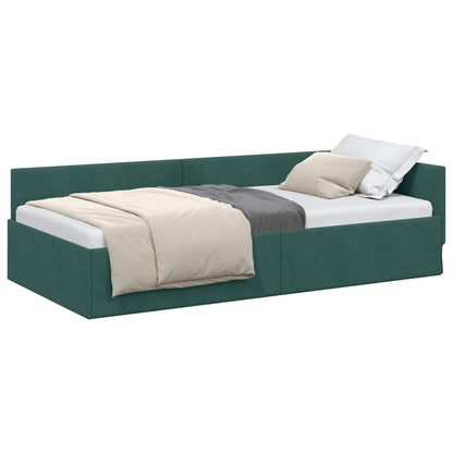 Cornice del letto ad angolo Verde Scuro 100 cm x 200 cm Velluto