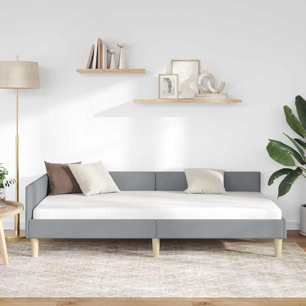 Cornice del letto ad angolo Grigio chiaro 80 x 200 cm Tessuto