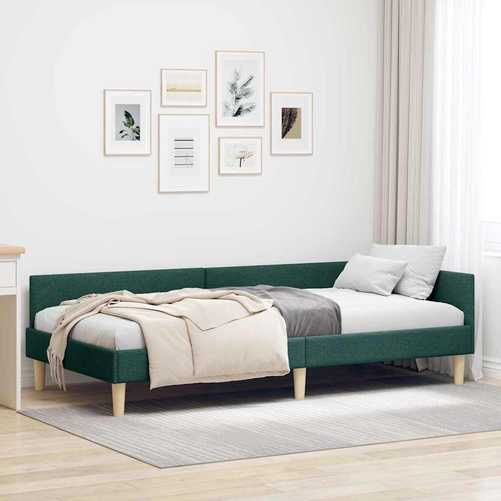 Cornice del letto ad angolo Verde Scuro 80 x 200 cm Tessuto