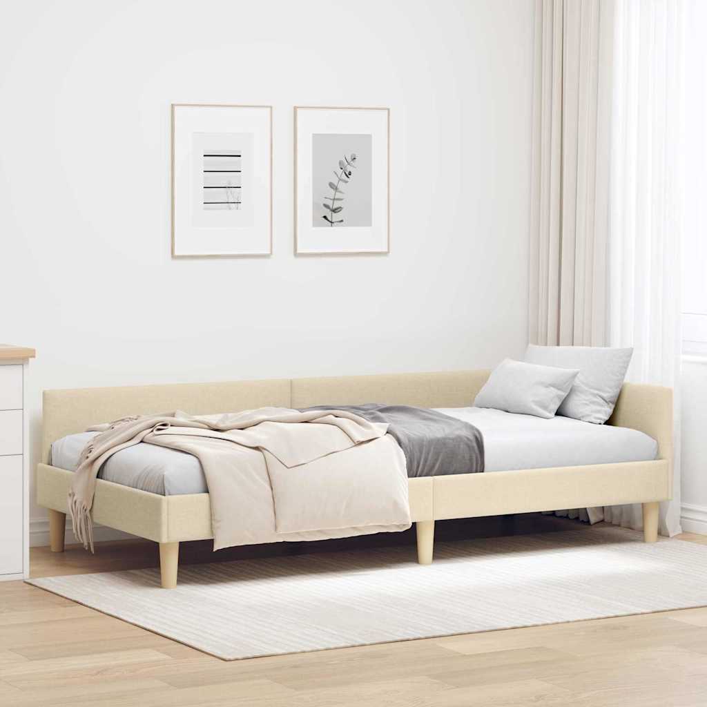 Cornice del letto ad angolo Crema 80 x 200 cm Tessuto
