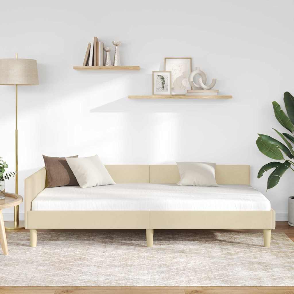 Cornice del letto ad angolo Crema 80 x 200 cm Tessuto