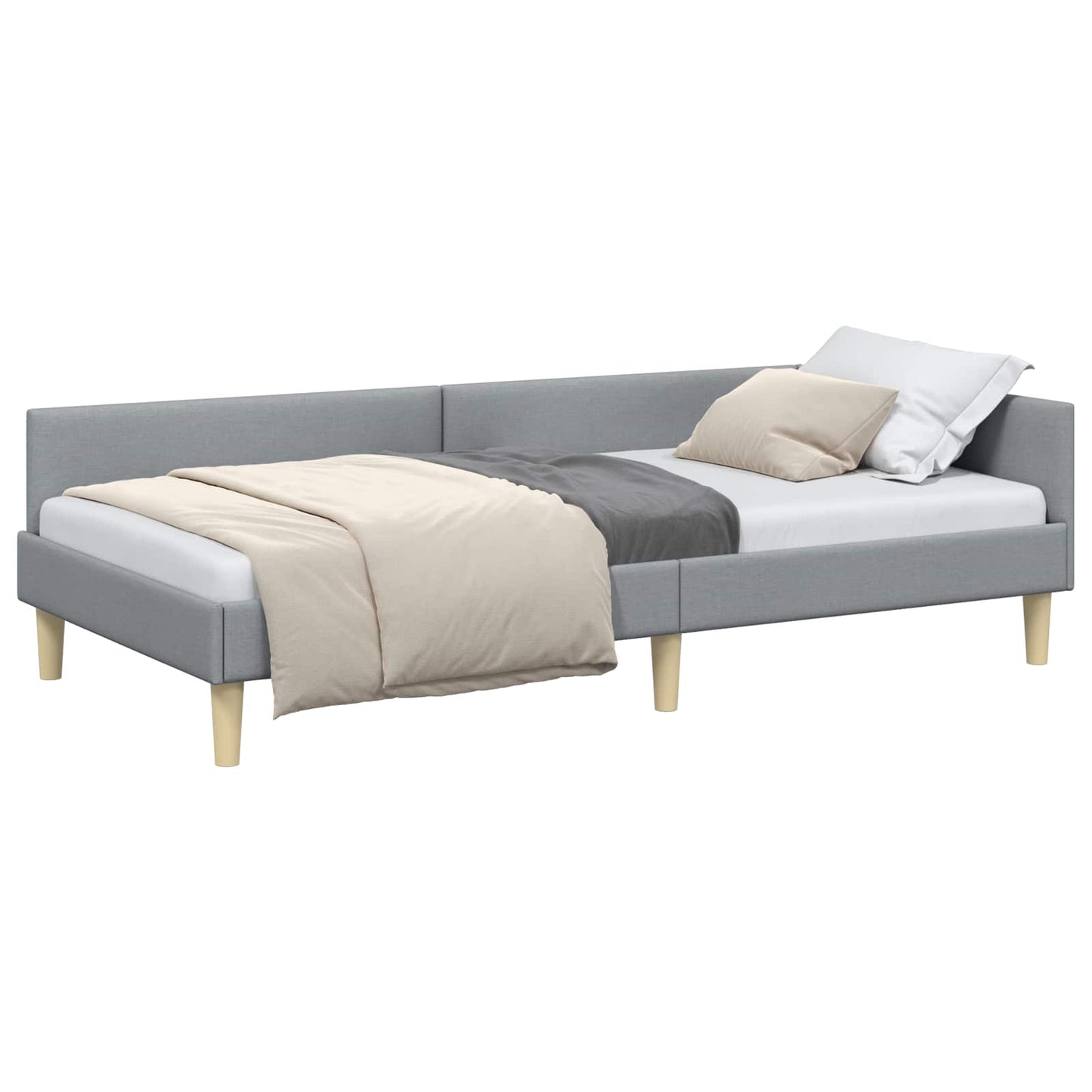 Cornice del letto ad angolo Grigio chiaro 90 x 190 cm Tessuto
