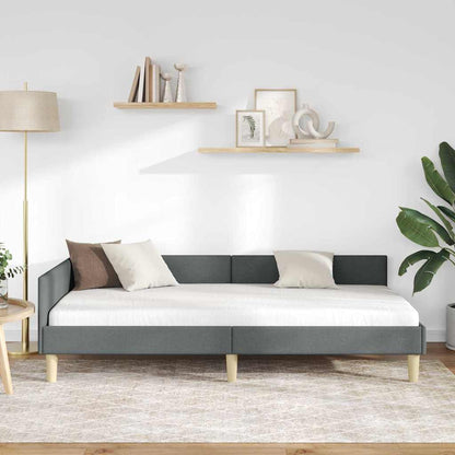Cornice del letto ad angolo Grigio scuro 90 x 190 cm Tessuto