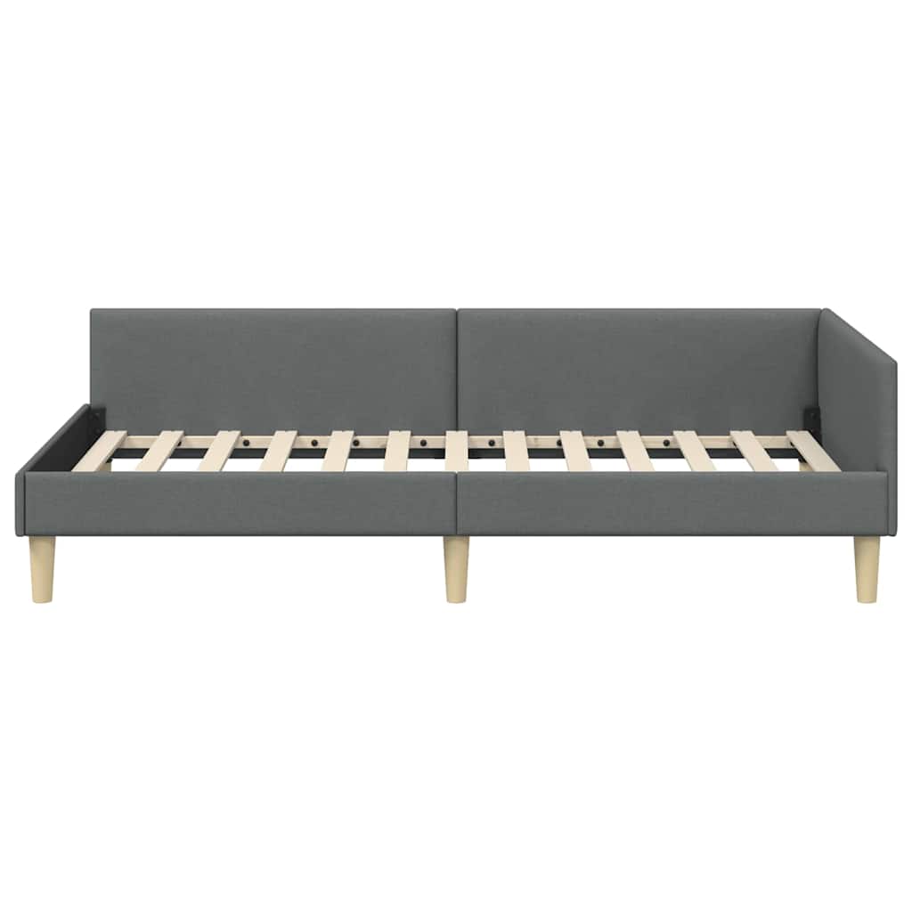 Cornice del letto ad angolo Grigio scuro 90 x 190 cm Tessuto