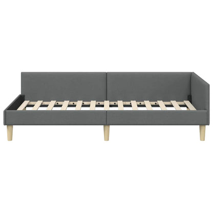 Cornice del letto ad angolo Grigio scuro 90 x 190 cm Tessuto
