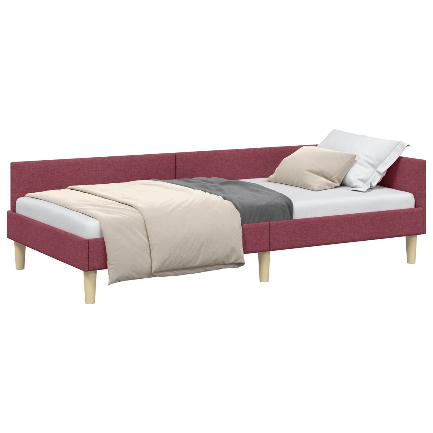 Cornice del letto ad angolo Rosso Vino 90 x 190 cm Tessuto