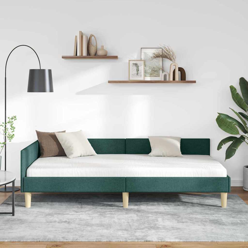 Cornice del letto ad angolo Verde Scuro 90 x 190 cm Tessuto