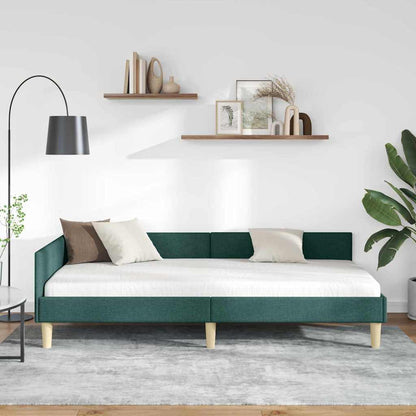 Cornice del letto ad angolo Verde Scuro 90 x 190 cm Tessuto