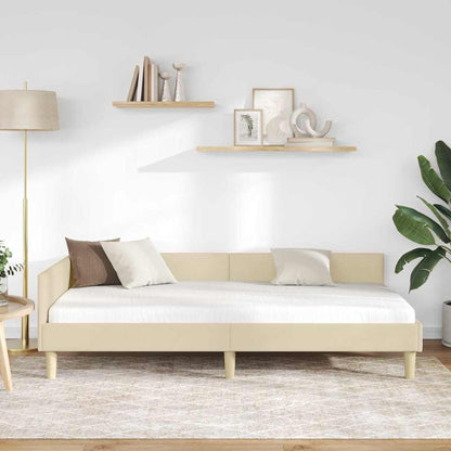 Cornice del letto ad angolo Crema 90 x 190 cm Tessuto