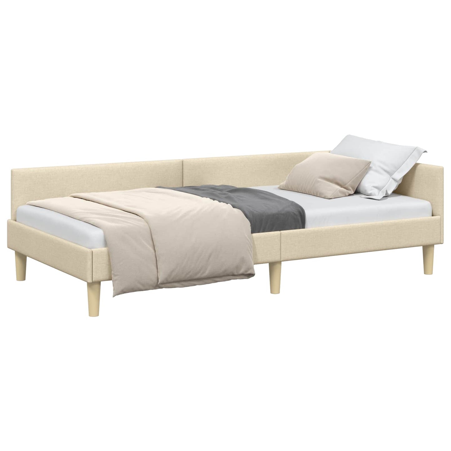Cornice del letto ad angolo Crema 90 x 190 cm Tessuto