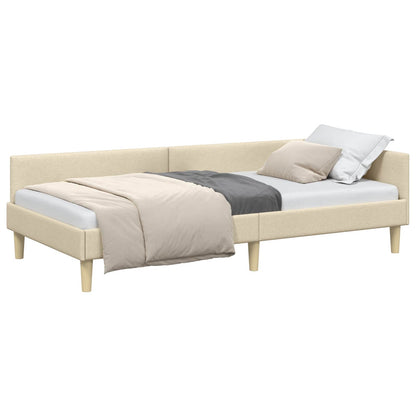 Cornice del letto ad angolo Crema 90 x 190 cm Tessuto