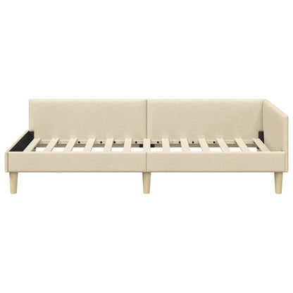 Cornice del letto ad angolo Crema 90 x 190 cm Tessuto